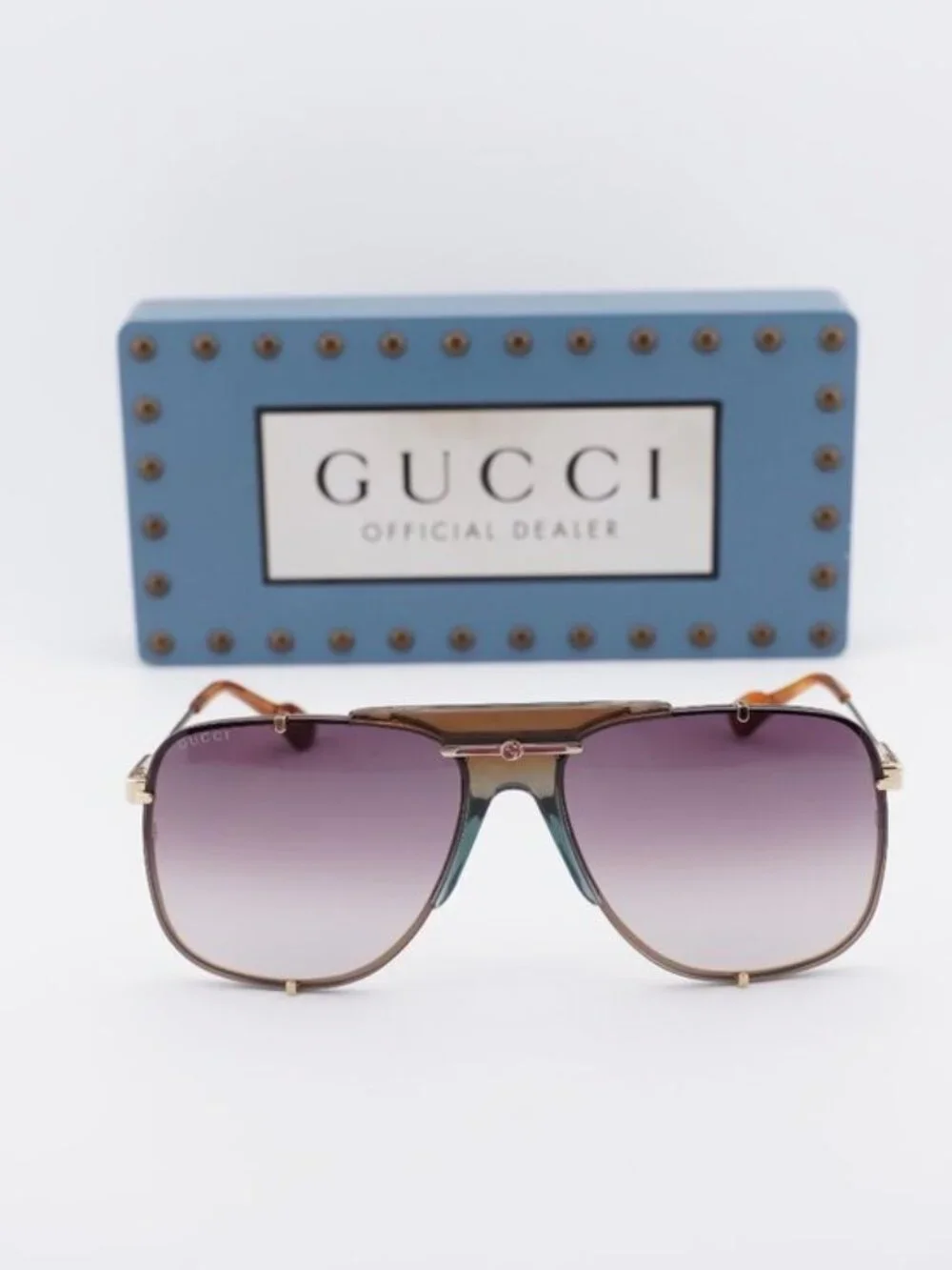 Gucci GG0739S 002 Aviator Sunglasses - Gold / Brown